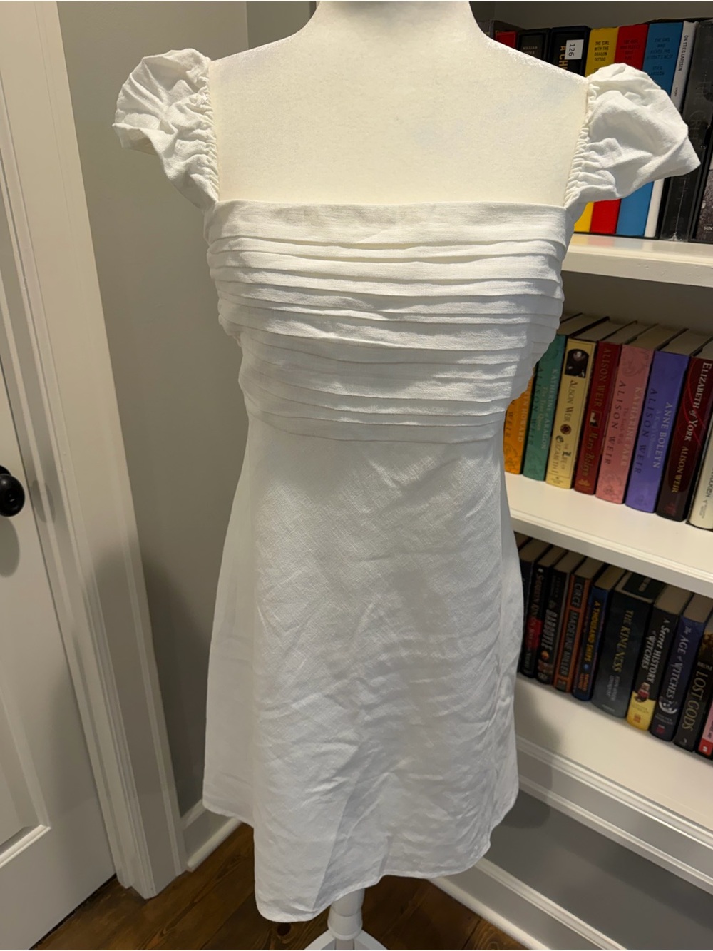 Abercrombie & Fitch White Linen Square-Neck Puff Sleeve Mini Dress